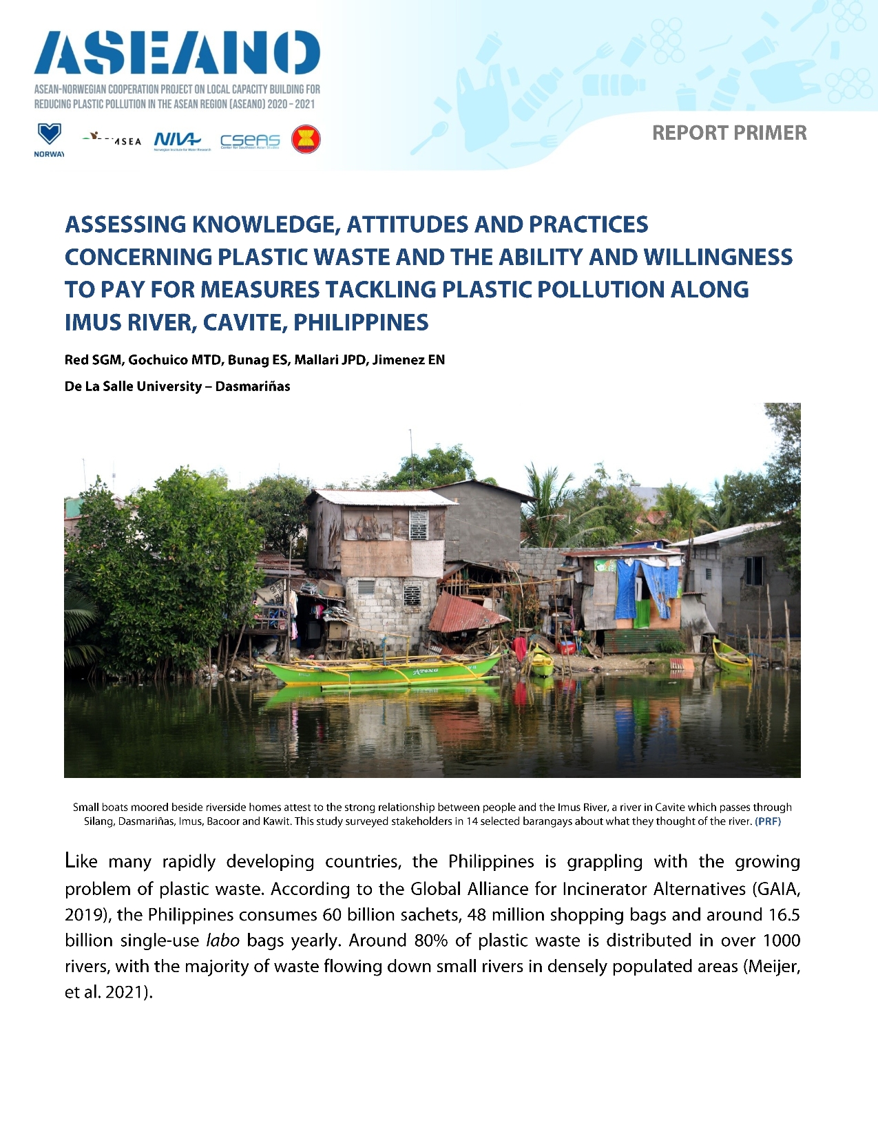 ASEANO Primer: Assessing Knowledge, Attitudes and Practices Concerning Plastic Waste Along Imus River