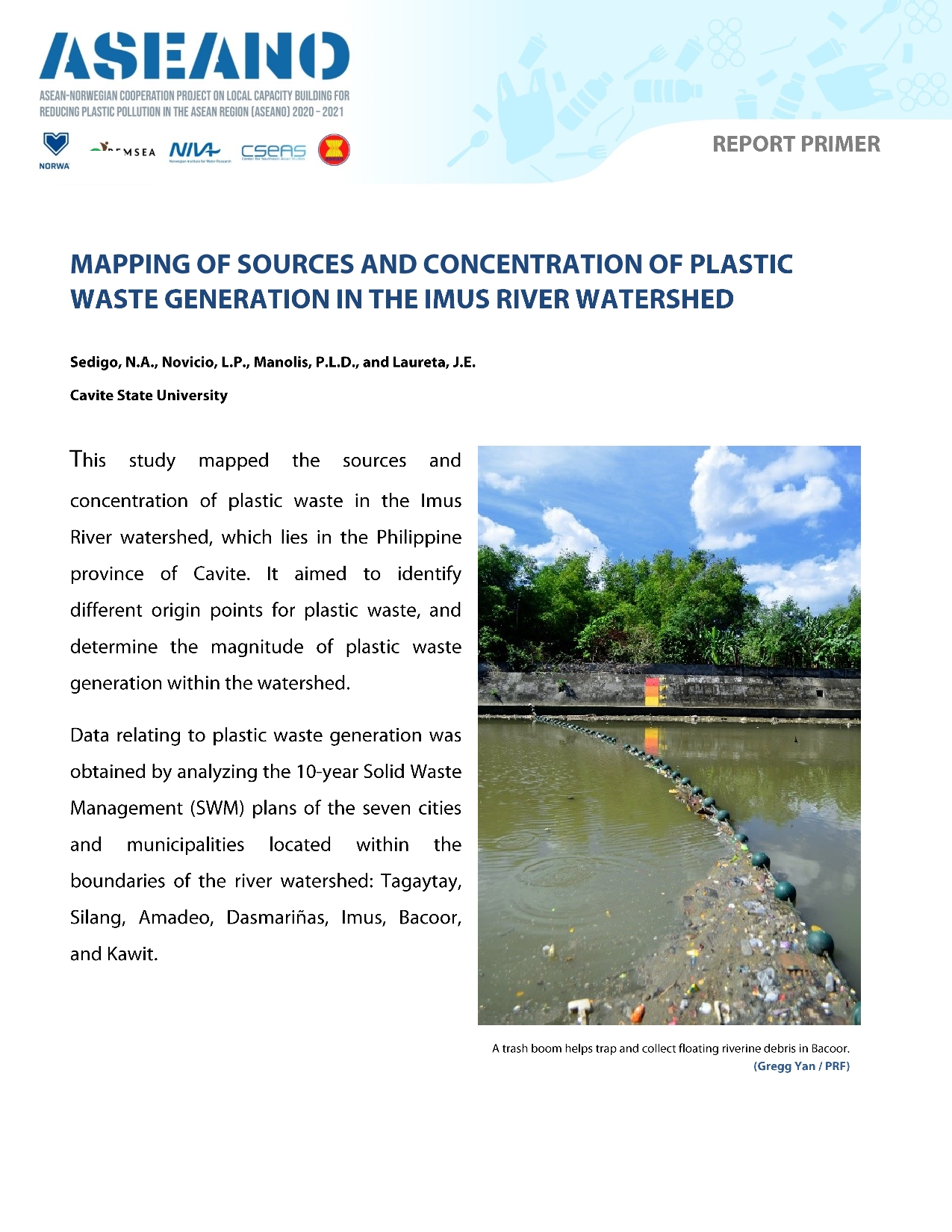 ASEANO Primer: Mapping of Sources and Concentration of Plastic Waste in the Imus River Watershed