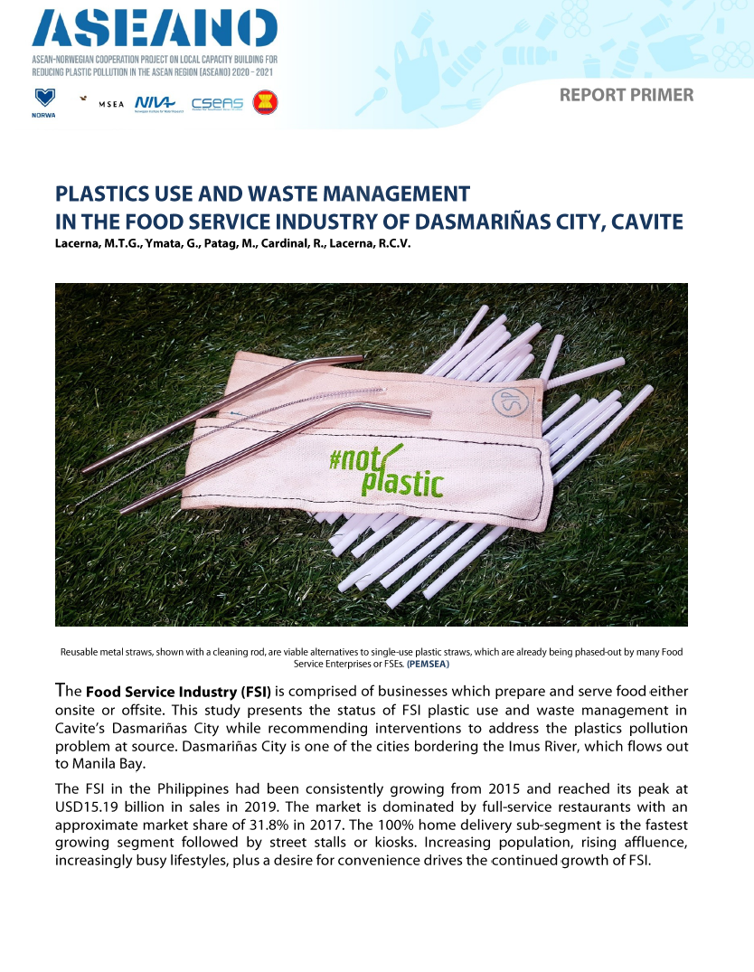 ASEANO Primer: Study on Plastics Use and Waste Management in the Food Service Industry