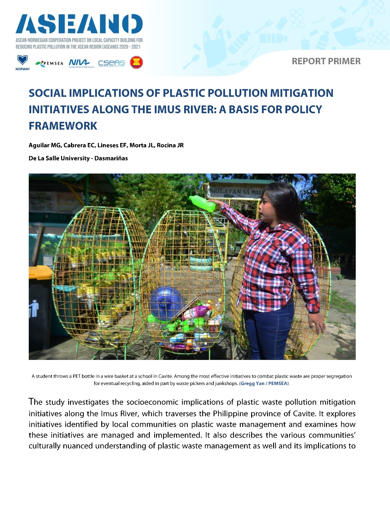 ASEANO Primer: Social Implications of Plastic Pollution Mitigation Initiatives Along the Imus River